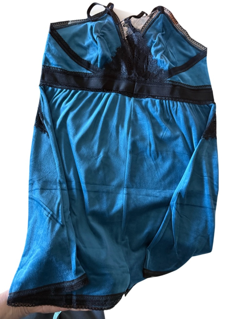 City Chic Teal Blue Velour Chemise Dress with Black Trim 18W - Picture 3 of 9